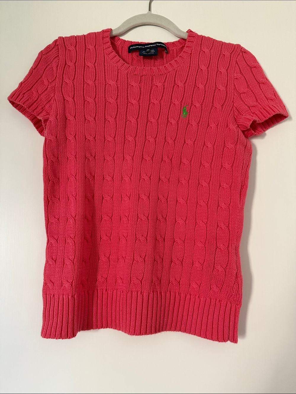 Ralph Lauren Coral Cable-Knit Short Sleeve Sweater